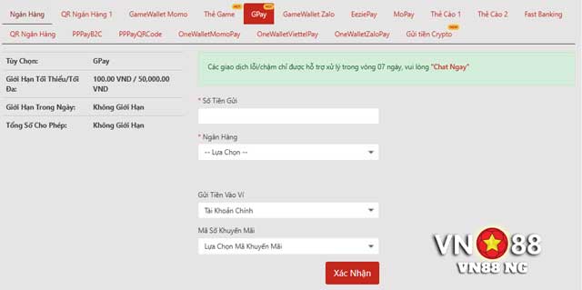 Cách nạp tiền VN88 bằng GPay / EeziePay / Fast Banking