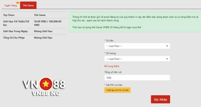 Cách rút tiền VN88 qua thẻ game nhanh - tiện - không lỗi