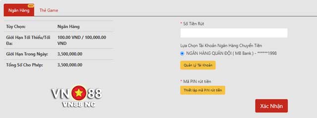 Tiến hành rút tiền VN88 về ngân hàng